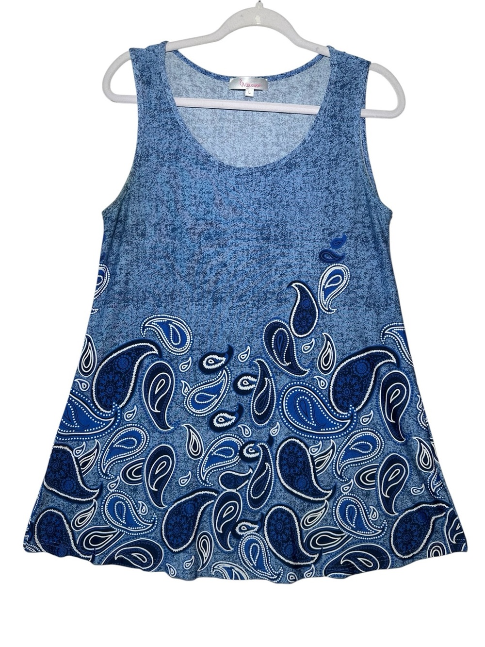 Misswor Sleeveless Blue Paisley Tunic Top Size L